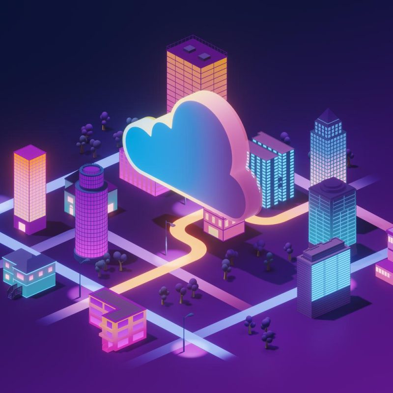 Cloud computing conceptual illustration, 3d rendering.