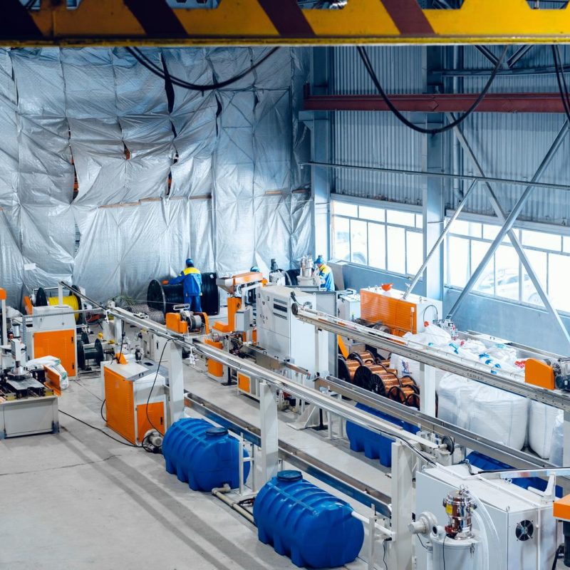 Inside the new factory manufacturing electrical cable. Cable production.
