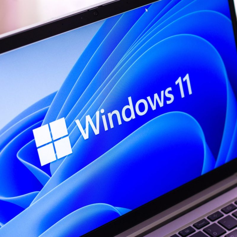 DIBRUGARH, INDIA Jun 25, 2021: Windows 11 logo on laptop screen stock image.